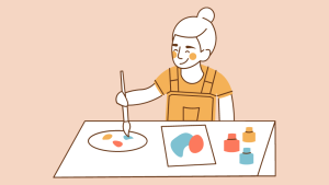 Illustration of a young person painting