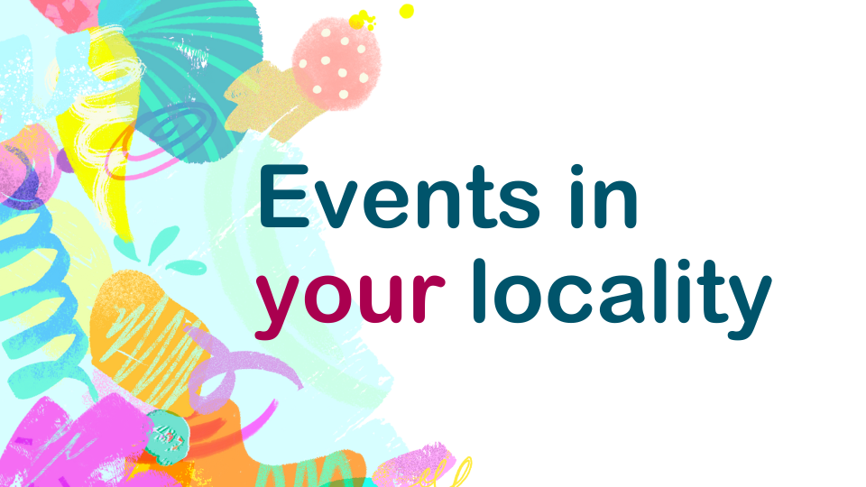 Colourful graphics with abstract shapes and squiggles. Text: 